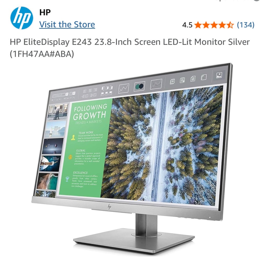 HP EliteDisplay E243 23.8-Inch Screen LED-Lit Monitor Silver